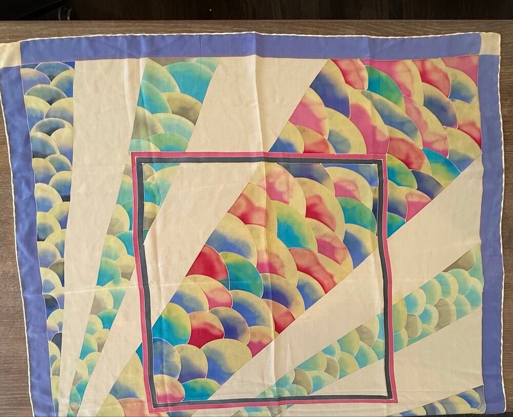 Ustunler Purple Pastels Square 36’x36’ vintage silk scarf neck tie bag twilly